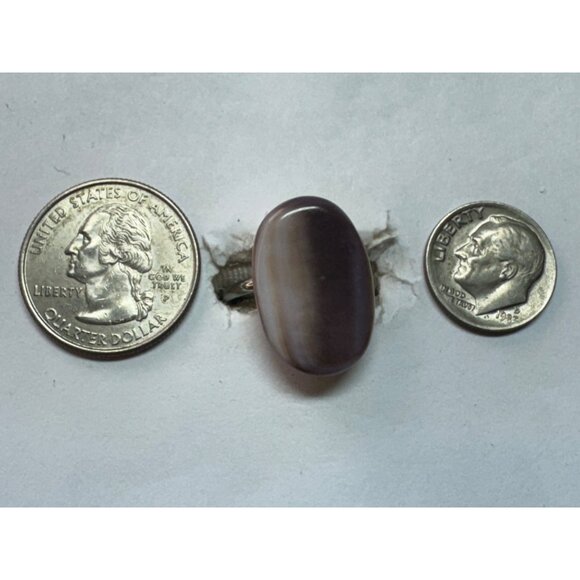 Estate Sterling Silver 925 Ring w/ Large Banded Agate Stone, Size 8, 4.4g - Picture 7 of 9